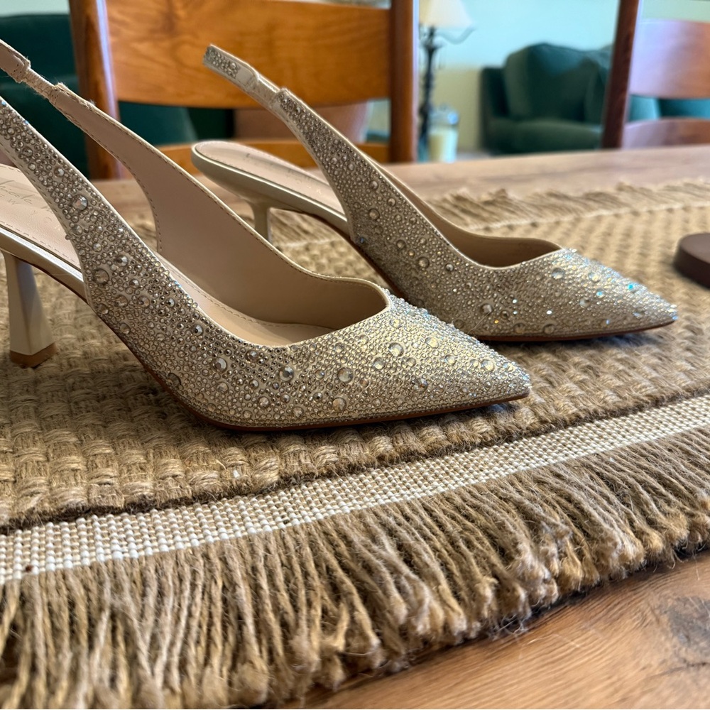 Nicole Miller Gold Embellished Heels Brand New